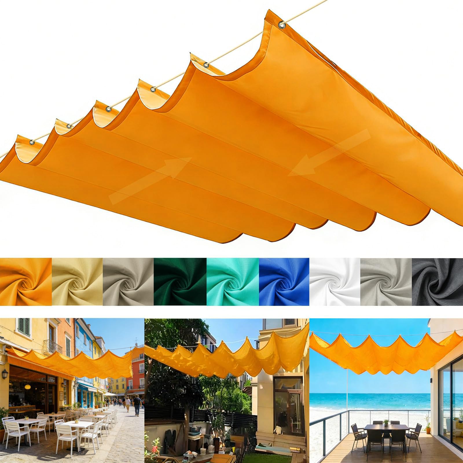 GAOXIAO Toldo Retráctil con Forma de Onda, Impermeable Ondulada Protección Solar Toldo Corredero, Vela de Sombra de Olas Telescópicas para Jardín Porche Patio Barbacoa Orange 2x3m