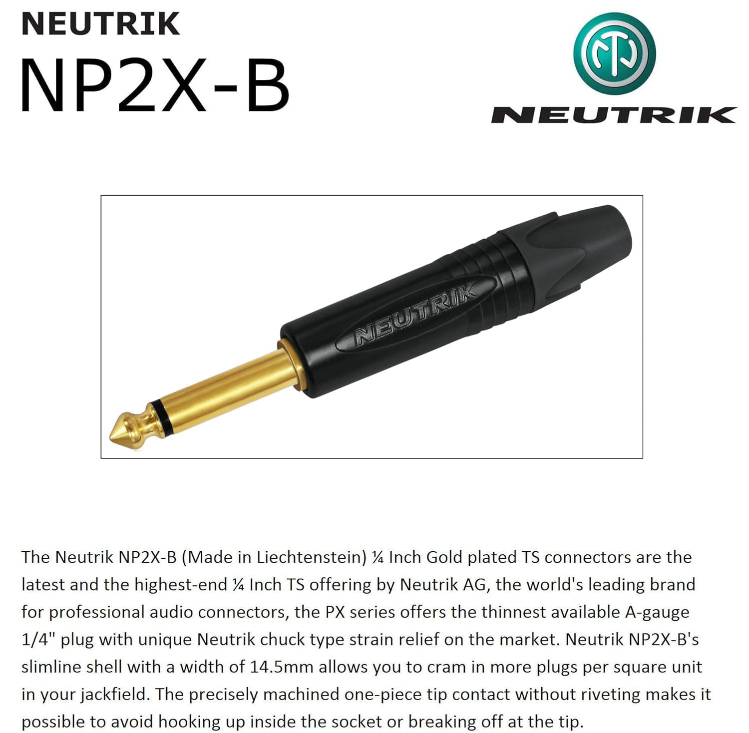 WBC-PRO-Guitarra de 10 pies – 20 AWG – Baja tapa (18pF/ft) – Grado profesional – a base de grafito – Cable de instrumento de guitarra de doble blindaje con Neutrik recto (SilentPLUG) ¼ pulgadas (6.35