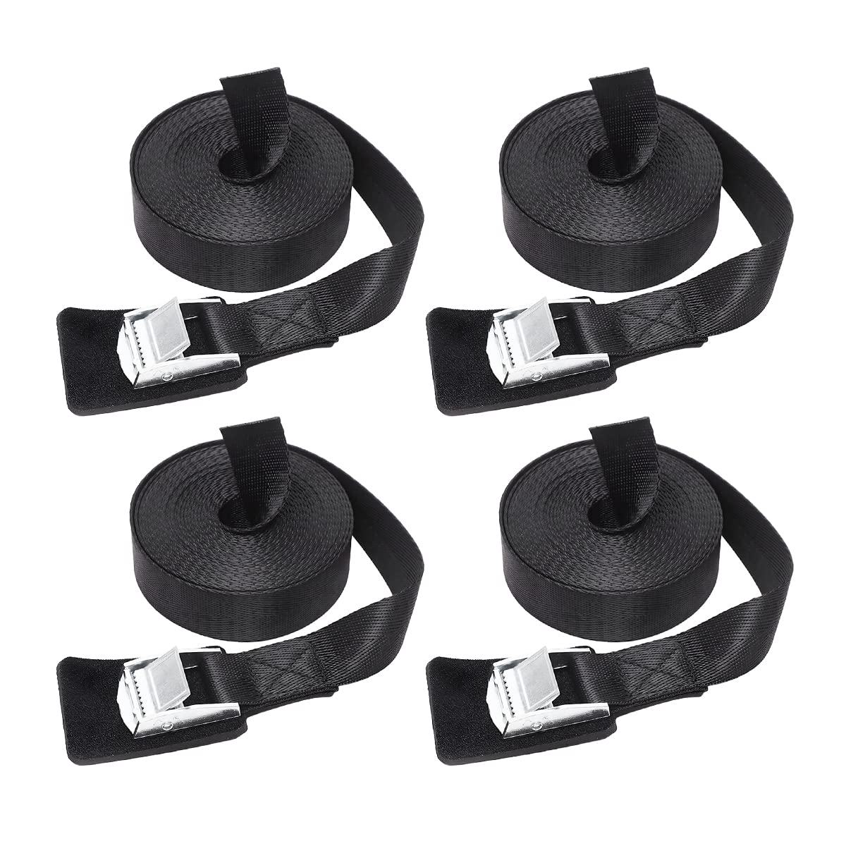 MoioeeMoioee 4 Pcs Lashing Straps, 1" x 23 Ft Cargo Tie Down Strap, Heavy Duty Secure Strap with Adjustable Cam Buckle and Anti-Scratch Mat, Fit for Motorcycle Truck Trailer Luggage Cargo, Black