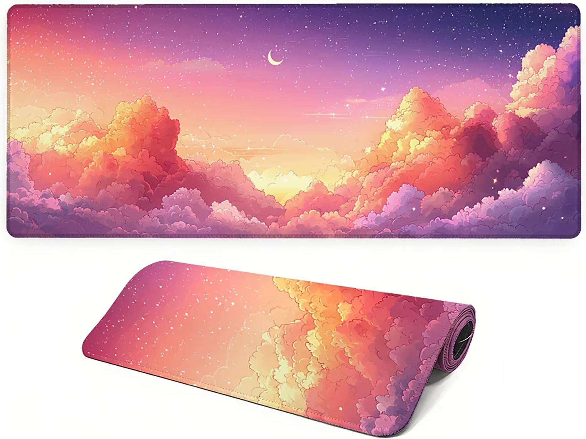 Lpfieonn Mond Großes Schreibtischunterlage, XXL Schreibtischunterlagen, Rosa XXL Wasserdicht Gaming Mousepad mit Vernähter Rand und Rutschfeste Gummibasis, für Laptop/Hause/Büro 120x60cm PF-3375