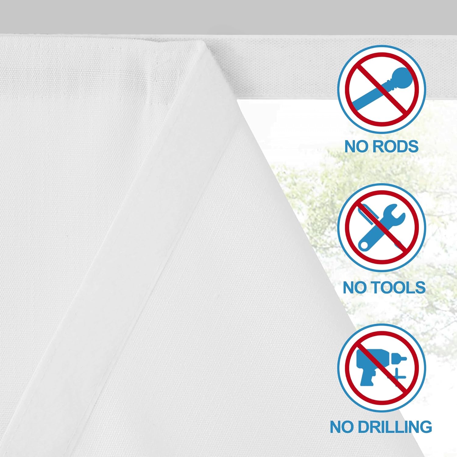RYB HOME French Door Curtain, Thick Linen Blend Self Adhesive Back/Front Door Curtains Small Window Curtain Valance for Kitchen Bathroom Window, W24 x L47 inches, White, 1 Piece