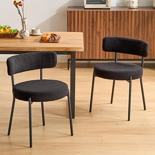 Miniatura 1 de Furniliving Boucle - Juego de 2 sillas de comedor, modernas sillas de comedor tapizadas con respaldo curvado y marco de metal negro, silla de cocina