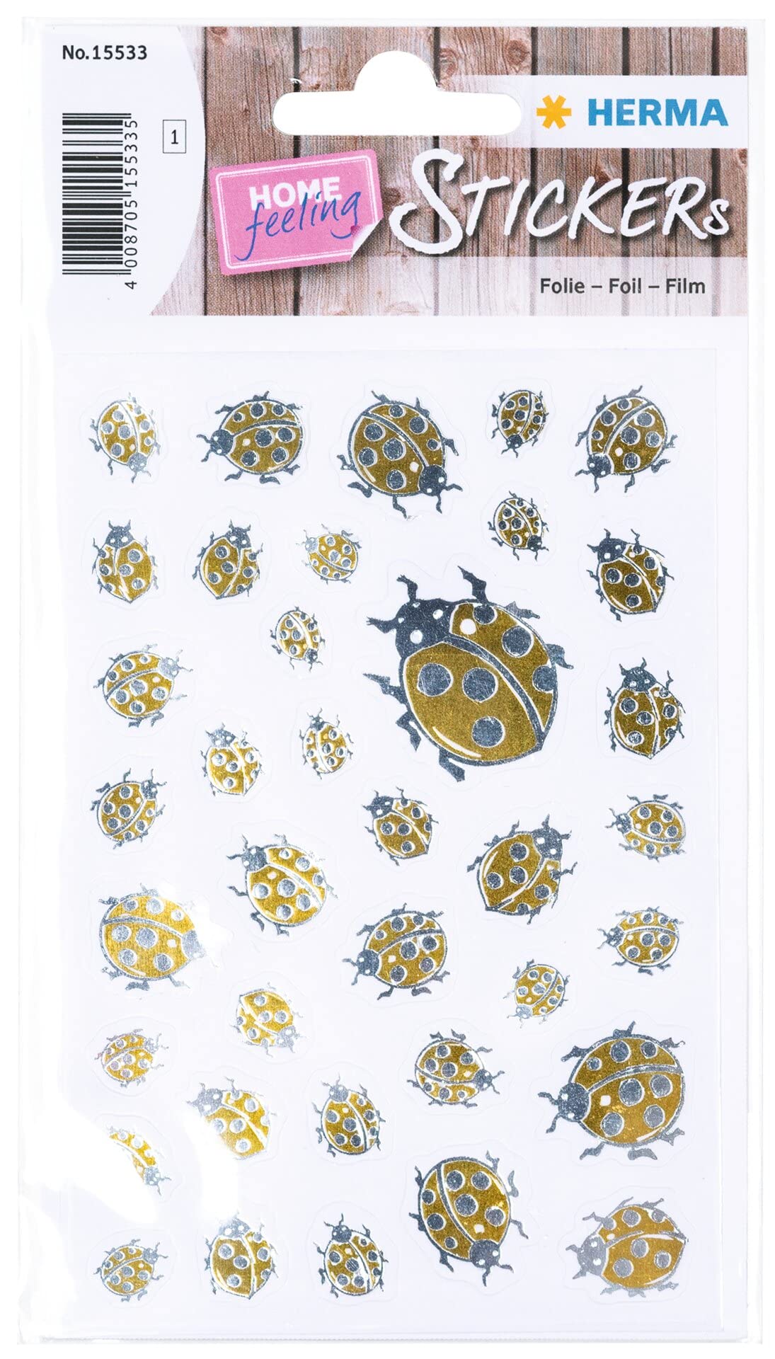 HERMA 15533 Creativ Sticker, Gold Beetle (38 Stickers, Foil, Glossy), Self-Adhesive, Permanent Adhesive Motif Labels for Girls and Boys, Gold/Silver — image 1