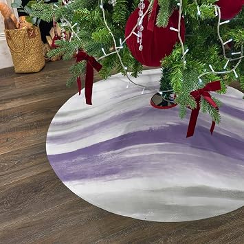 Abstract Gray Purple Christmas Tree Skirt,36 Inch Xmas Tree Ornaments Gradient Color Oil Painting Large Round Trees Mat for Indoor Outdoor Holiday Party Decorations