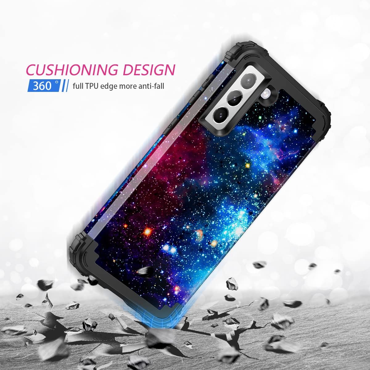 Casetego for Galaxy S21 Plus 5G Case,S21+ 5G Case,Floral Three Layer Heavy Duty Sturdy Shockproof Full Body Protective Cover Case for Samsung Galaxy S21 Plus 5G 6.7 inch,Shiny Blue