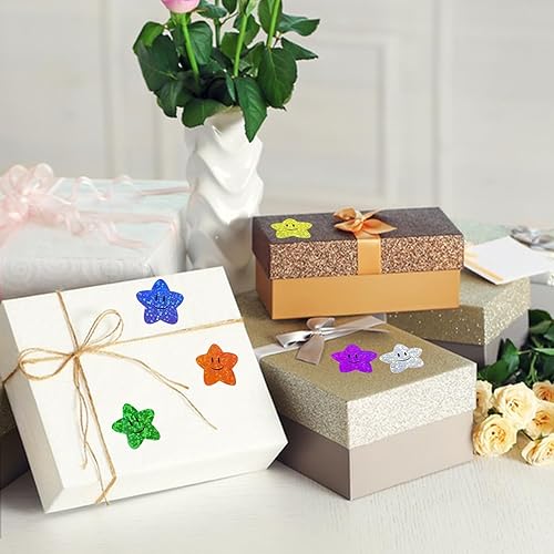 Miniatura 5 de Anwyll Calcomanías de estrella, calcomanías de estrella de cara sonriente para recompensas infantiles, 500 calcomanías de estrella brillantes de 1