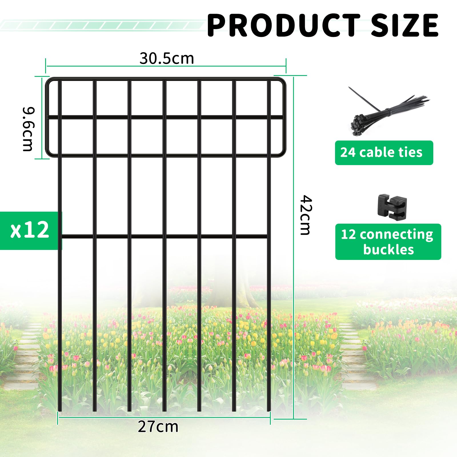 SWAWIS 12 Stück Zaun Garten Teichzaun 42x31cm Zaunelemente Metall Steckzaun Gartenzaun Mobiler Zaun Hundezaun Fences Hasenzaun Hühnerzaun Kleintierzaun für Draußen Hof Blumenbeet Garten Teich