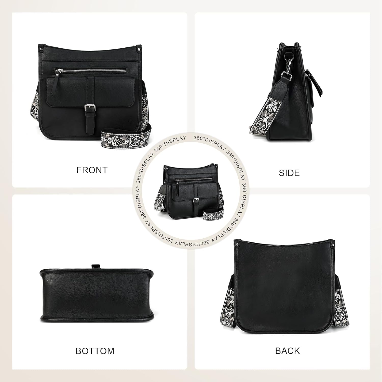 Crossbody Bags for Women Trendy, Vegan Leather Guitar Strap Purse Multi Pocket Medium Shoulder Bag Purses for Women