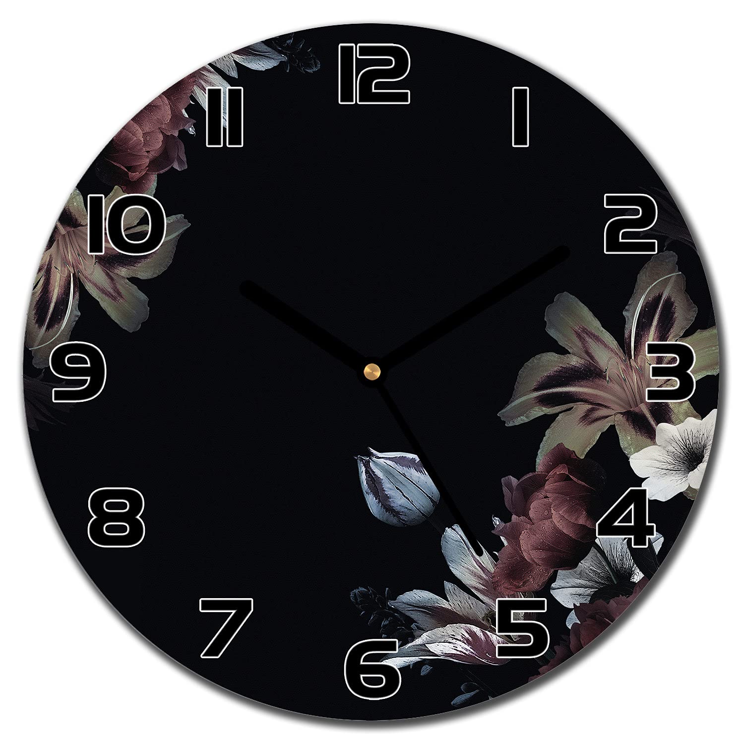 Horloge en verre de sécurité 30 cm aiguilles noires salon moderne floral