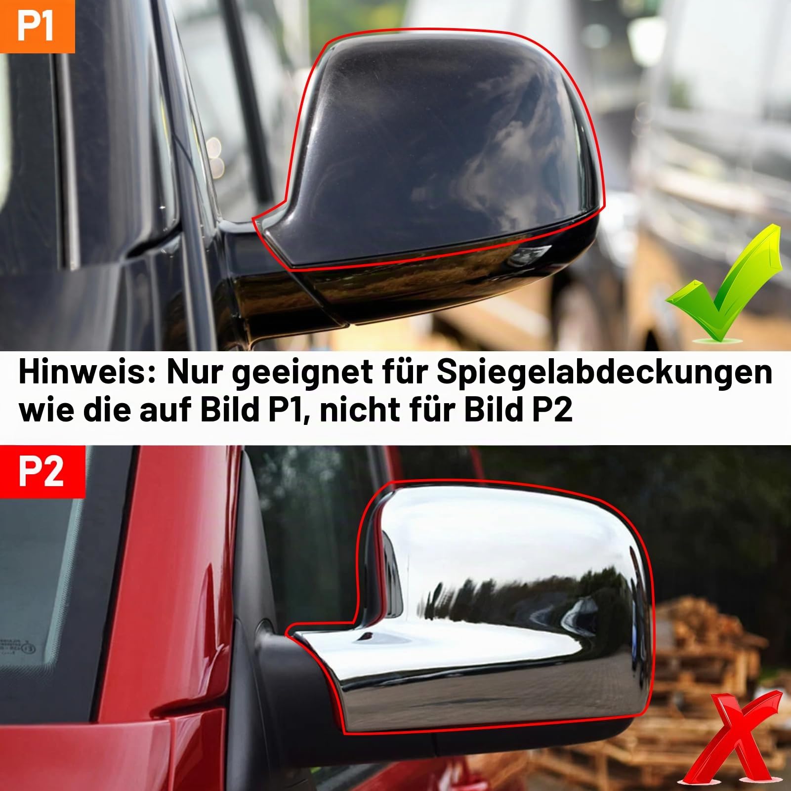 TTCR-II 2PCS Kompatibel mit Spiegelkappen VW T5/T6/Transporter Caravelle | Links+Rechts Rückspiegel Abdeckung für T5 2010-2015/T6 2016-2021/Transporter Caravelle 2014-2019 Spiegelabdeckungen (Schwarz)