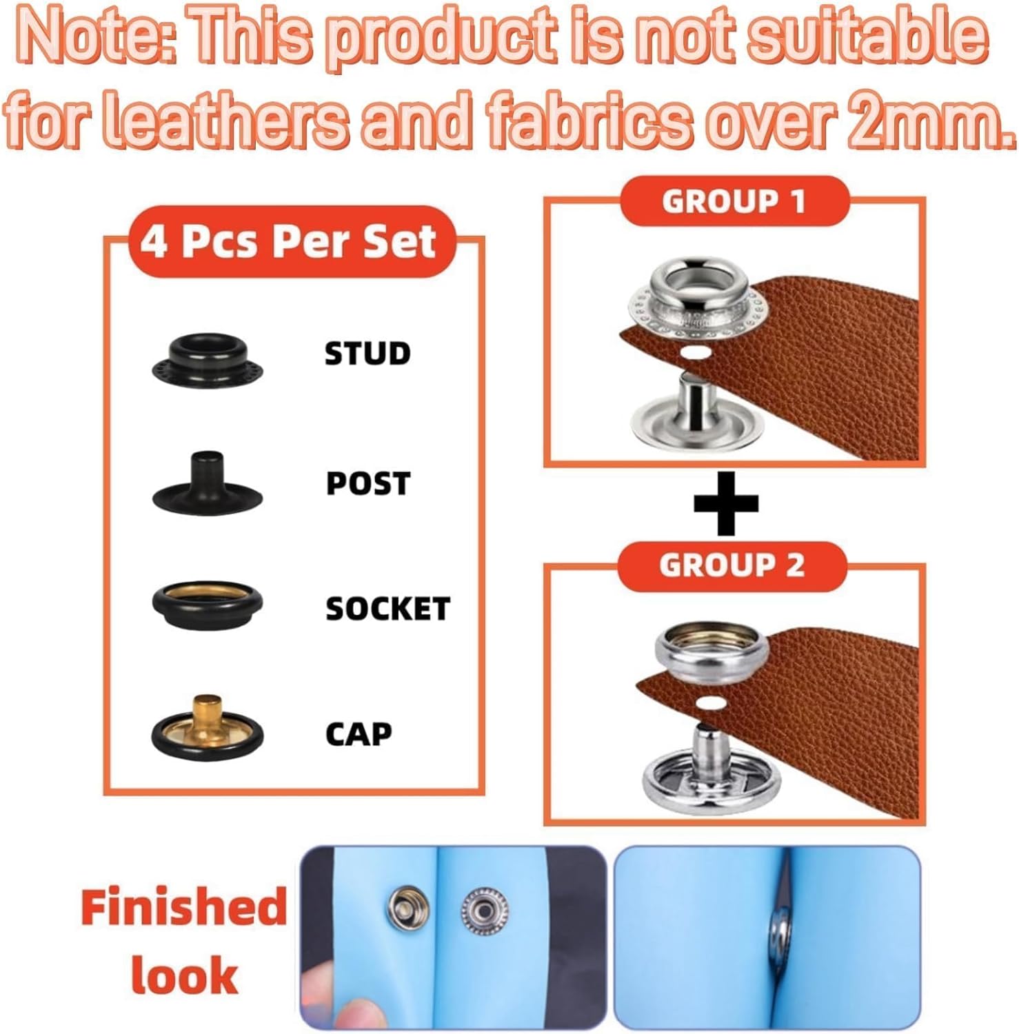 SUNOR 100 Sets Snap Buttons,Heavy Duty Snap Fasteners Kit 15mm Metal Snaps Marine Grade Boat Canvas Snaps,Press Stud for Clothing Leather Boat Cover Fabric (Regular)