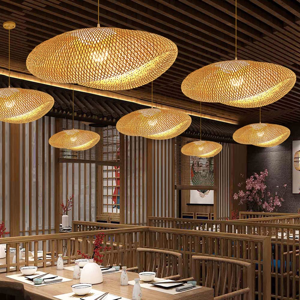 XANAYXWJ Lampada a Sospensione a soffitto Lampada a Sospensione a Tessitura Cava in Stile Sud-EST Asiatico Finitura in Vimini di bambù Apparecchio di Illuminazione Paralume a Nido d'uccello a