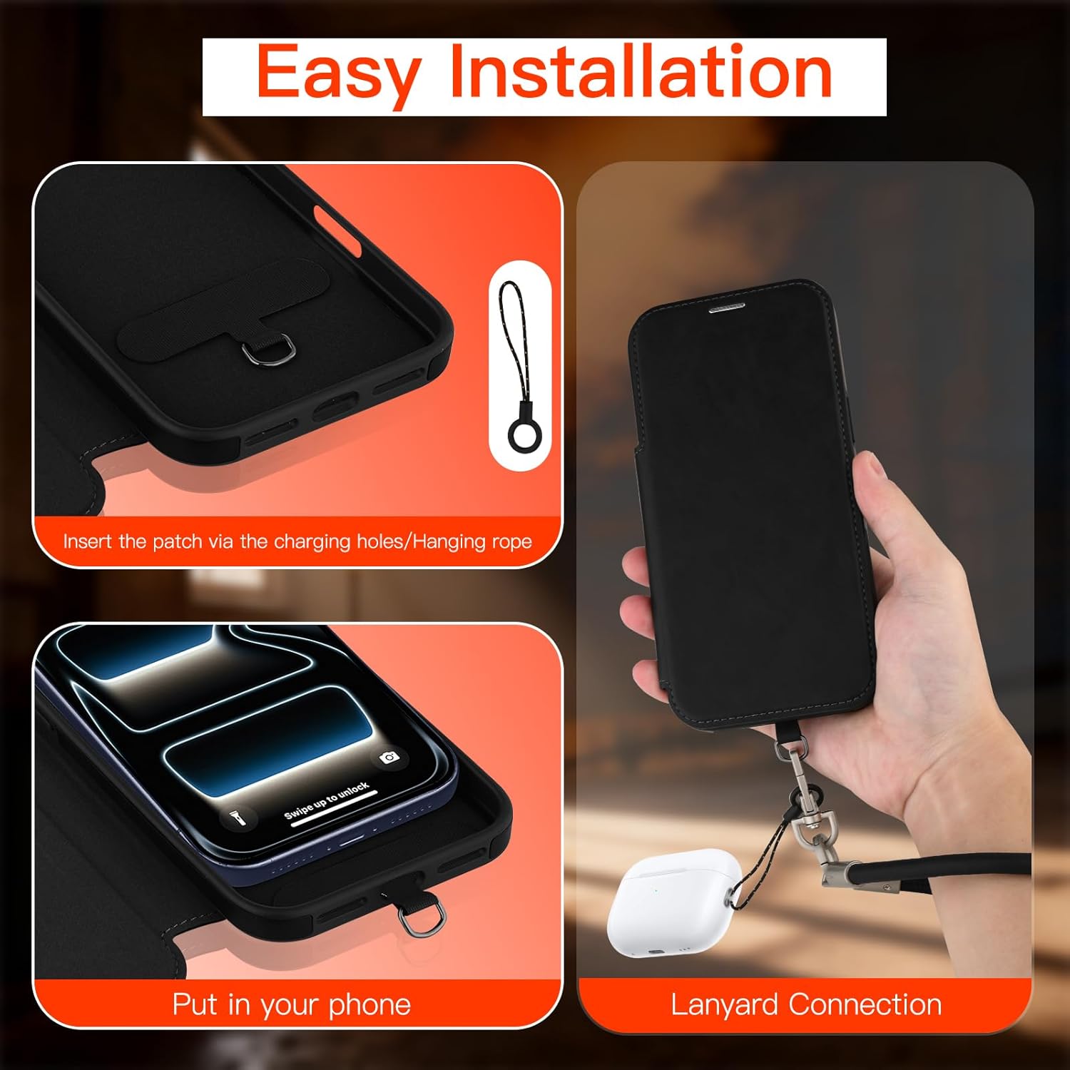 Wallet Phone Case Compatible with iPhone 17 Pro Max, PU Leather Phone Case Flip Cover Wrist Strap Card Holder Slots,Black.