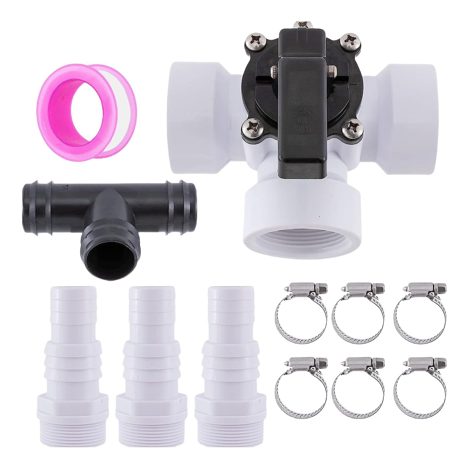 12 accessori per filtro a sabbia con valvole di bypass per piscina a 3 vie, adattatori in ABS e 6 morsetti in metallo, adatti per la manutenzione della piscina, set di adattatori bypass di