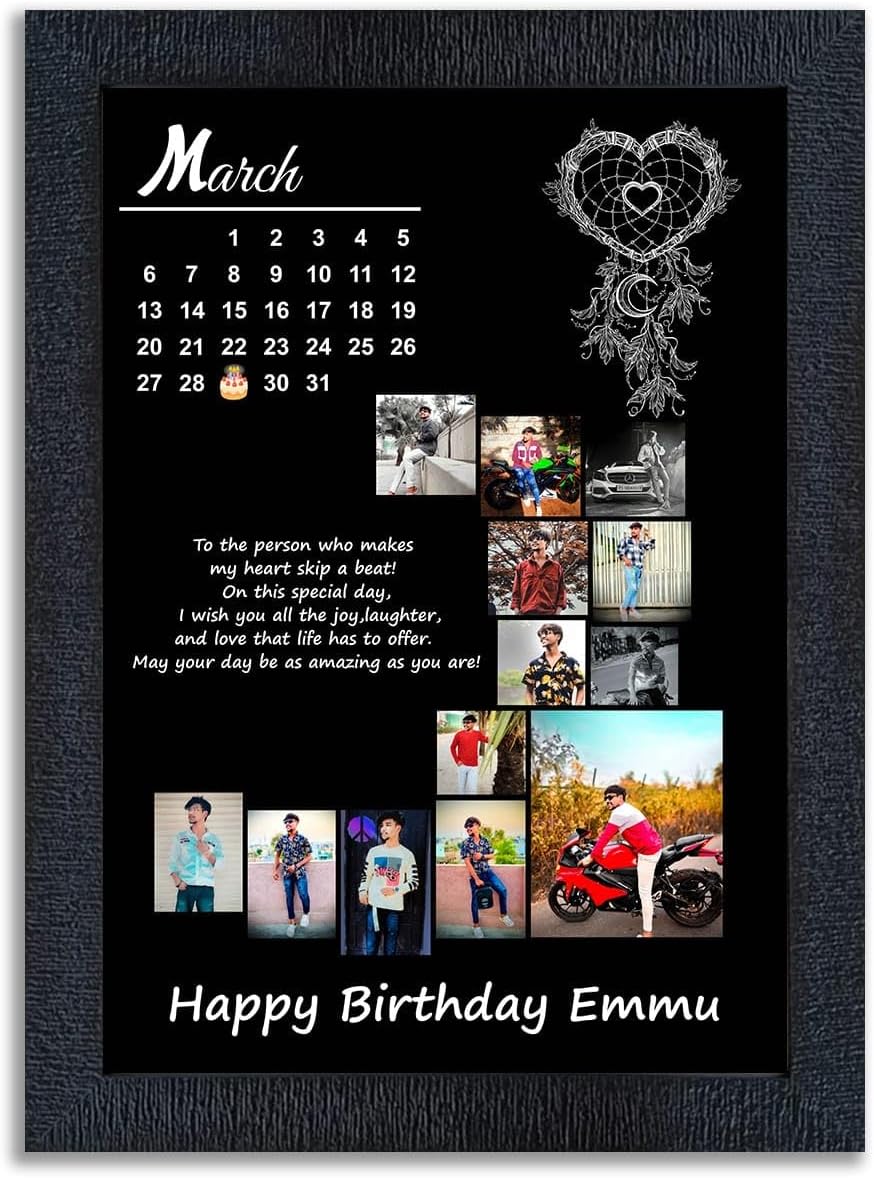 A4 Size Wooden Customized Happy Birthday Collage Rectangular Wall Mount Photo Frame With Names - Memory Frame Gift For Wife, Husband, Parents, Friend - Personalized Birthday Photo Frames, 21 x 29