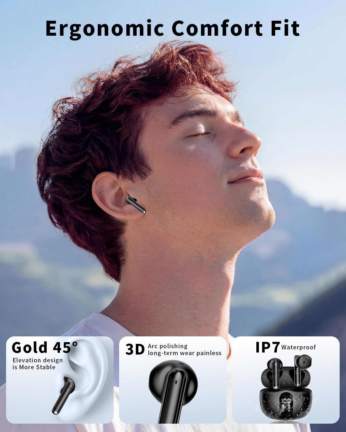 Wireless Earbuds, Bluetooth 5.4 Headphones HiFi Stereo, Ear Buds with 50H Playback, LED Display Wireless Earphones Clear Calls, IP7 Waterproof, Bluetooth Earbuds for Laptop/Phones/Sports, Black - Image 7