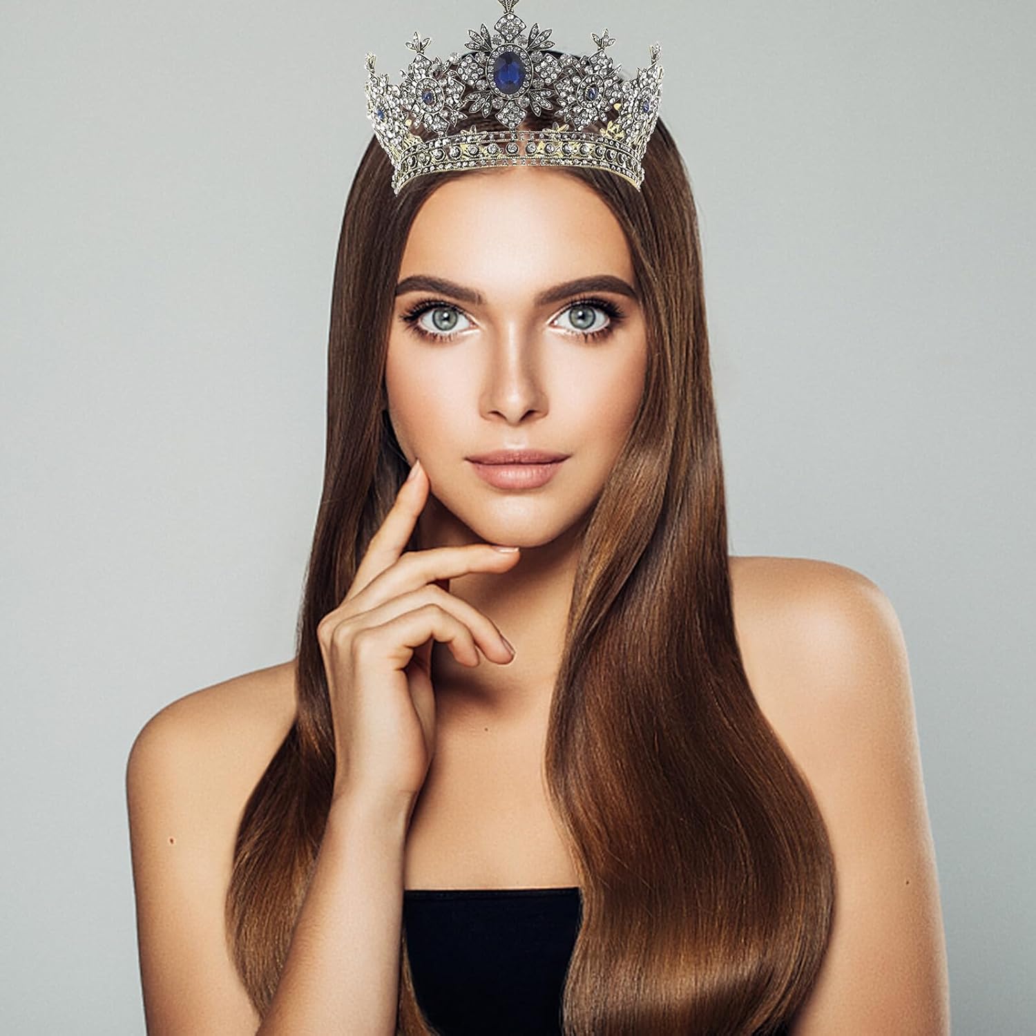 BESPORTBLE Bride Wedding Crown Rhinestone Headdress European Retro Baroque Black Circle Bridal Headpiece for Wedding Party and Photo Shoot