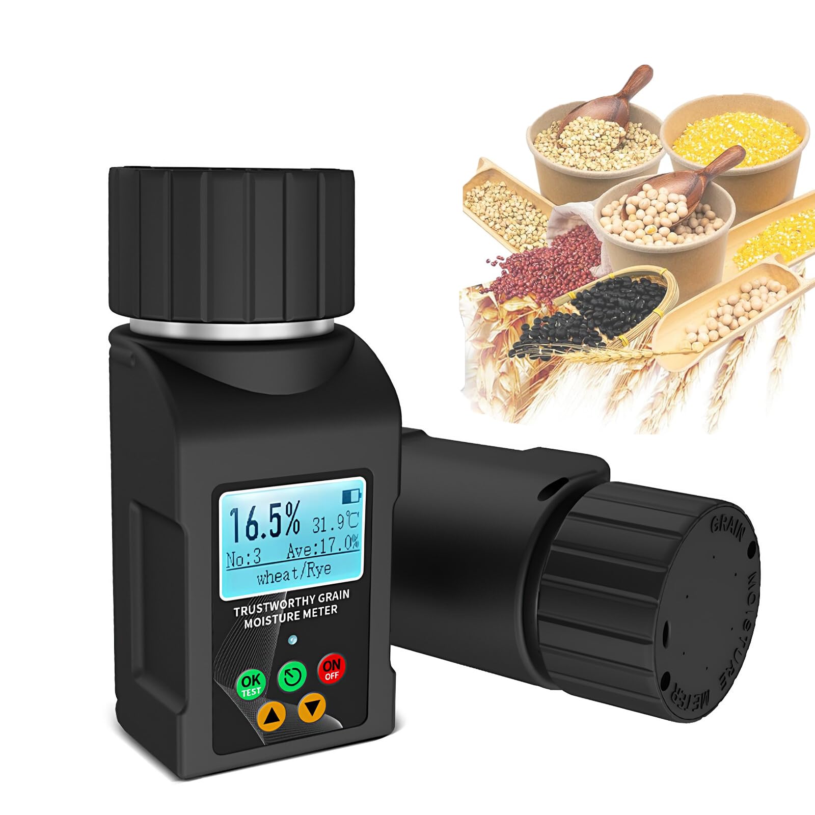 THYXGS Grain Moisture Tester For 40 Grains, Smart Coffee Bean Moisture Meter With Temperature Measurement, Data Storage, Portable Cup-type Seed Moisture Detector, For Wheat, Corn, Cocoa Beans