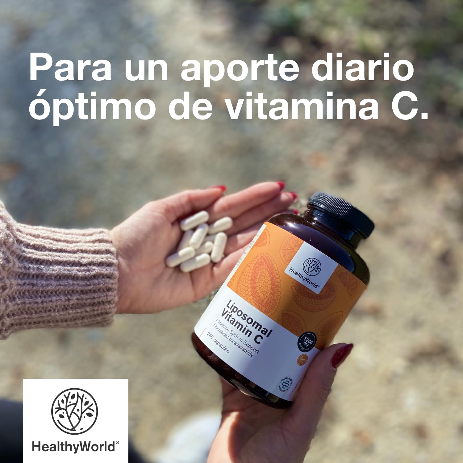 HealthyWorld Vitamina C liposomal - 240 cápsulas vegetales - 1200 mg de vitamina C al día - Con complejo fosfolípido de rosa mosqueta y girasol - Suministro para 4 meses - Alta biodisponibilidad