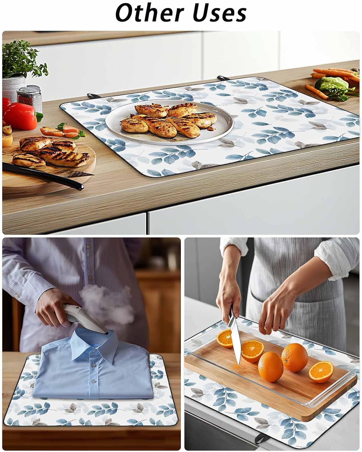Stove Cover for Electric Stove 36x21 Inch Eucalyptus Leaves Stove Top Cover Watercolor Leaf Blue Glass Cooktop Covers Anti-Slip & Heat Resistant Countertop Protector Home Kitchen Decor