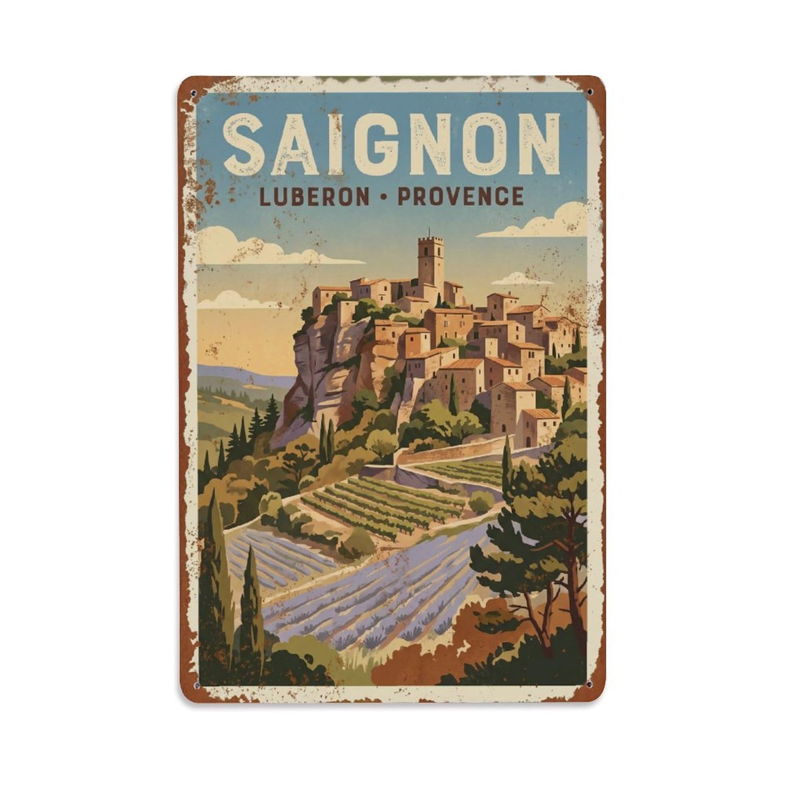 Vintage Travel Saignon France Metal Tin Sign
