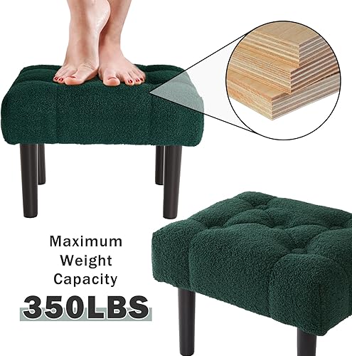 Miniatura 7 de HOUCHICS Taburete pequeño otomano, reposapiés pequeño con patas de madera, silla rectangular moderna, reposapiés para sala de estar, sofá,