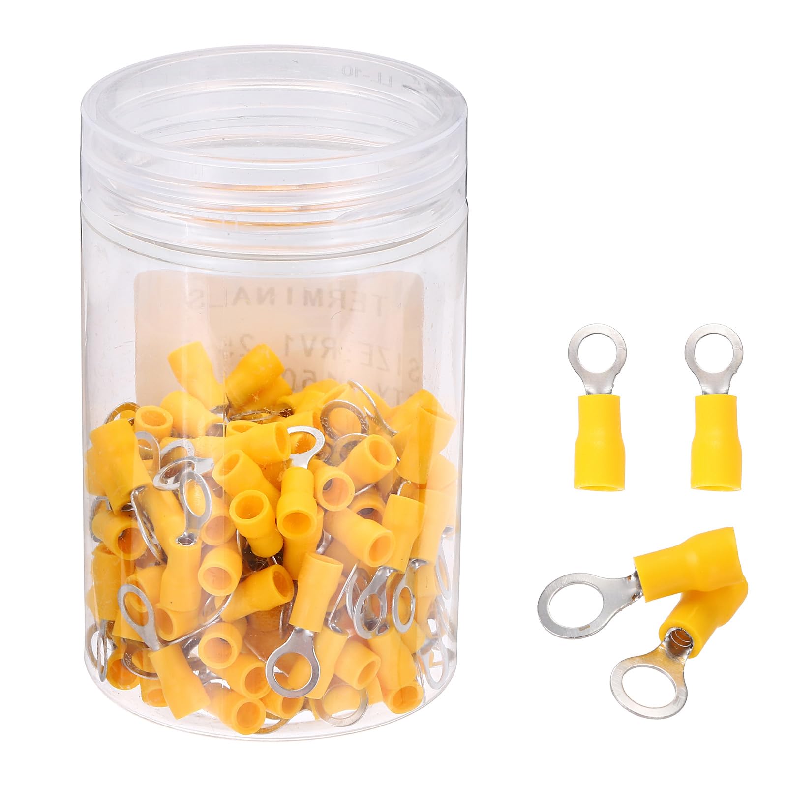 sourcing map 150Pcs Insulated Ring Terminal RVS1.25-5 Battery Lugs 22-16AWG Electrical Crimp Terminals Eyelet Wire Connectors for Industrial, Electrical Wiring, Yellow