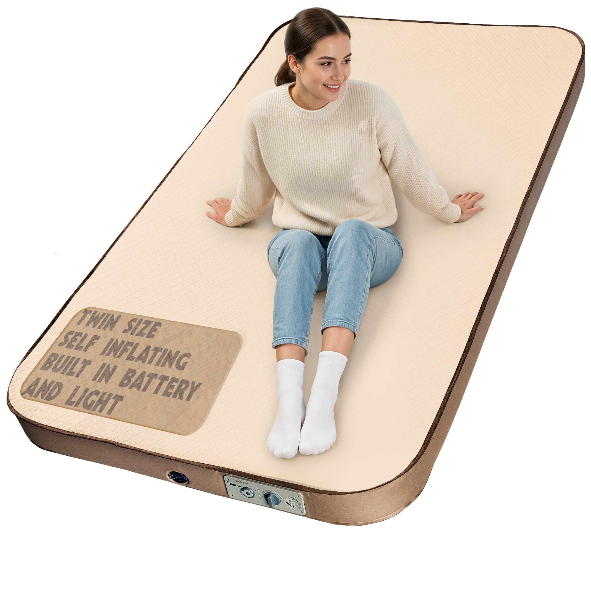 Oaktiv Self-Inflating Camping Sleeping Pad – 4" Wandermate Memory Foam Air Mattress for Backpacking, Car Camping & Tents, Compact and Durable