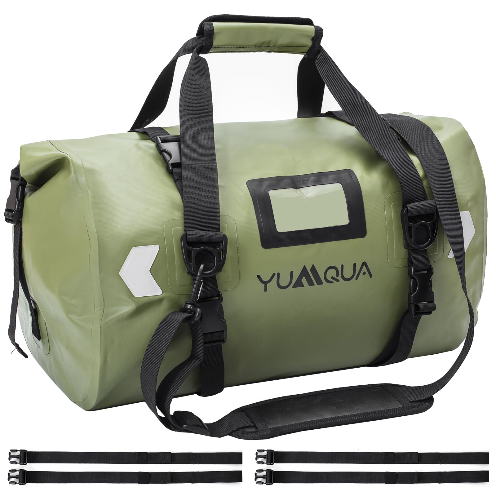 YUMQUA Bolsa de lona impermeable grande para motocicleta al aire libre, Verde militar-40L, 40L, Bolsa de lona impermeable | Bolsa de lona impermeable de PVC 500D con correa de hombro para barco, kayak, tabla de remo, pesca, camping