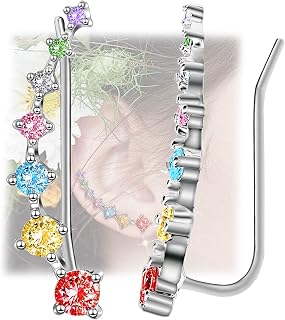 Sterling Silver Climber Earrings for Women 7 Crystals Ear Cuffs Cartilage Hypoallergenic Jewelry Dainty Fashion Birthday Gift for Women