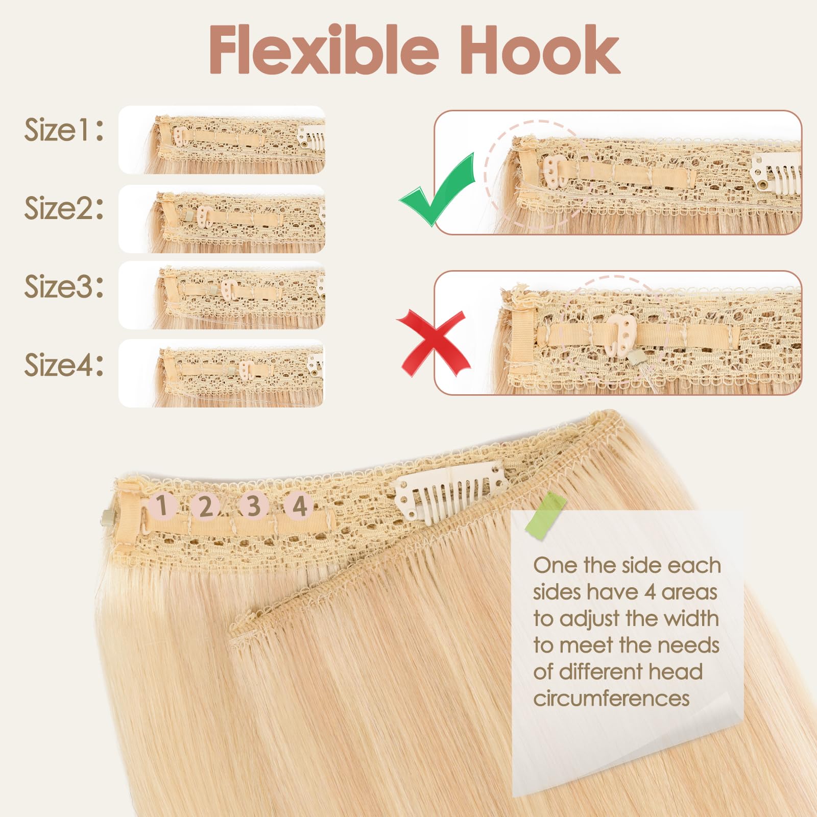 S-noilite Wire Hair Extensions Human Hair Ash Blonde/Bleach Blonde Invisible Fish Line Hair Extensions Real Hair One Piece Human Hair Extensions 14 Inch 60g - Image 3