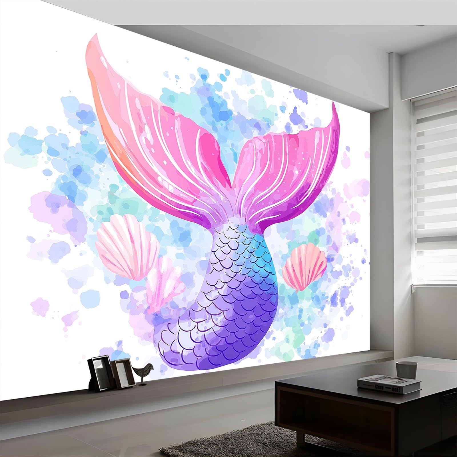 Art Papel Tapiz Fotográfico Cola de pez de acuarela Papel Pintado no Tejido 350x256 cm Lana Decoración De Pared Sala Cuarto Póster Mural para Sala de estar Dormitorio Decoración