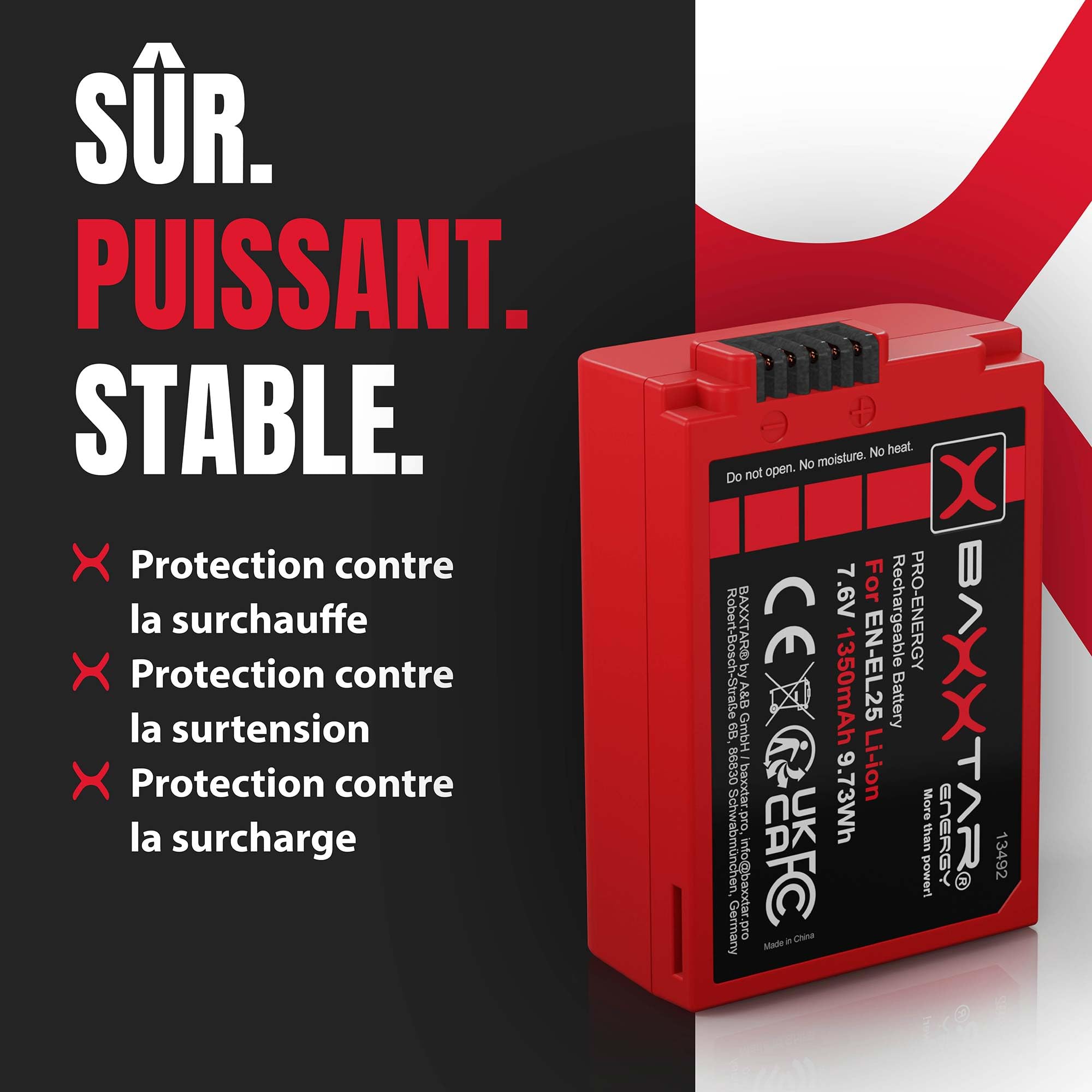 Baxxtar Batterie pour Nikon EN-EL25 EN-EL25a Z30 Z50 II ZFC, 1350mAh 7.6V