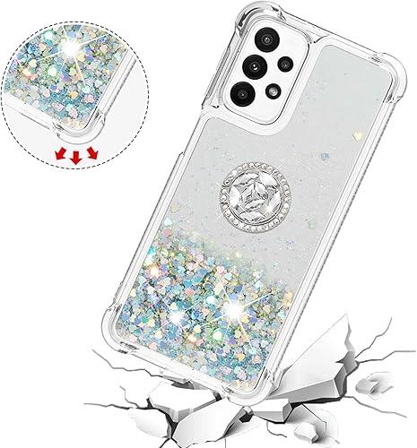 Miniatura 10 de CCSmall Funda para Samsung Galaxy A23 4G5G con purpurina y soporte para anillo, cojín de TPU suave líquido flotante brillante para mujeres y niñas,