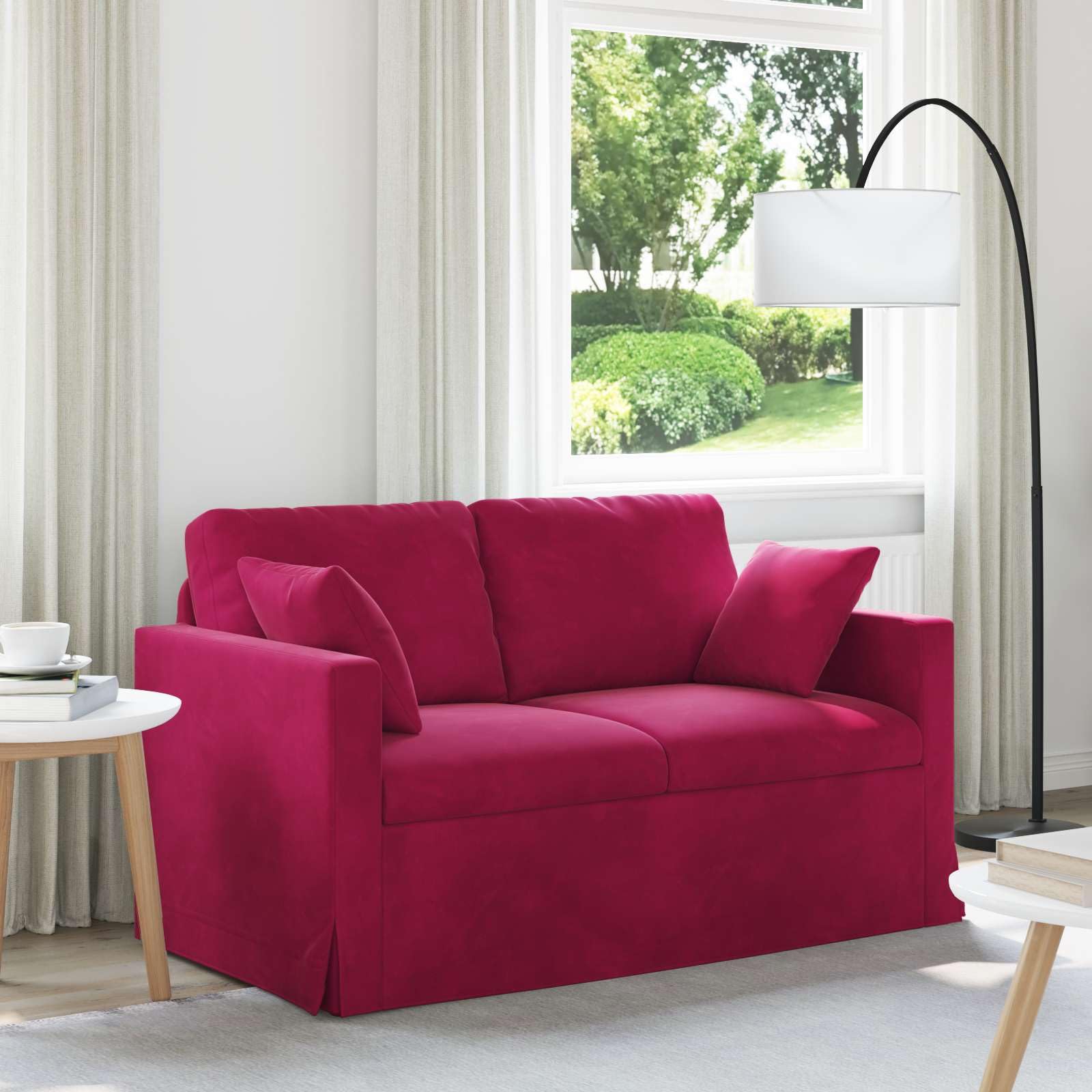 Canapé en velours rouge vin 138 x 78 x 80 cm - Meuble rembourré moderne avec design ergonomique et accoudoirs en bois pour salon, bureau, chambre d'amis, détente, lecture, assise