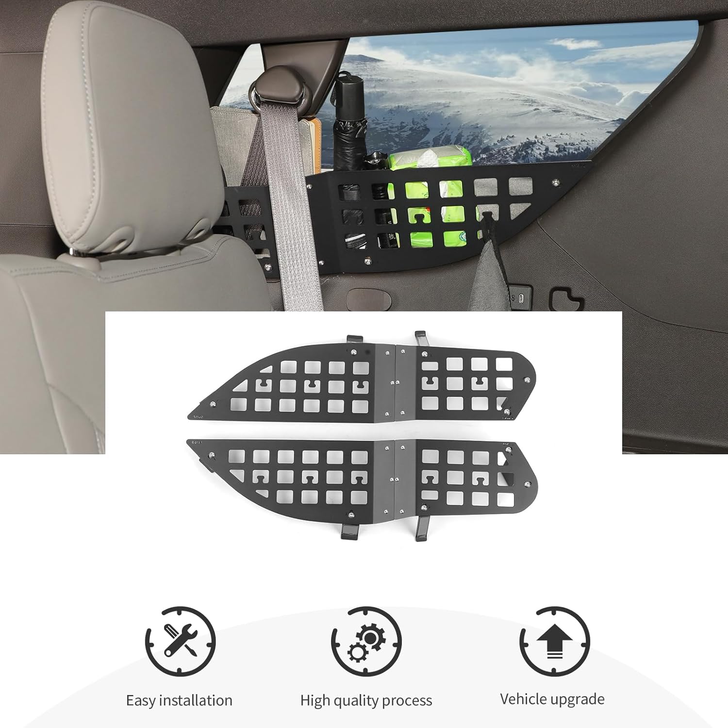 CheroCar Rear Side Window MOLLE Panel Cargo Rack Shelf Aluminum Alloy Storage Replacement Accessories Compatible with 2024 2025 2026 Chevy Suburban Tahoe GMC Yukon