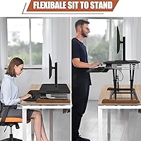 Vista 6 de Height Adjustable Standing Desk Converter with Keyboard Tray, 26x16 Inch, Sit to Stand Desk Riser with Elegant Side Cover and Wooden Feet, Compact