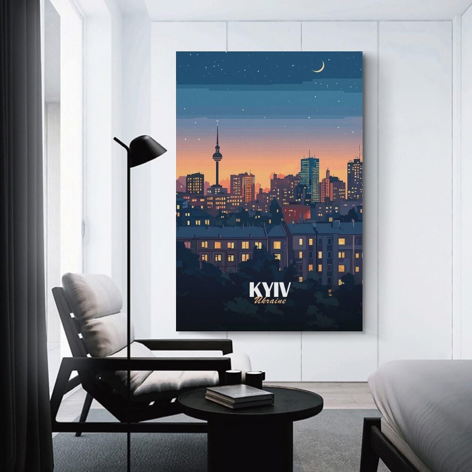 Junmoney Kyiv, Ukraine Cityscape at Night Decorative Wall Artwork 20x30inch(50x75cm), for New Homes, Bedrooms Or Workspaces, A Wall Art Gift for Fresh Interiors