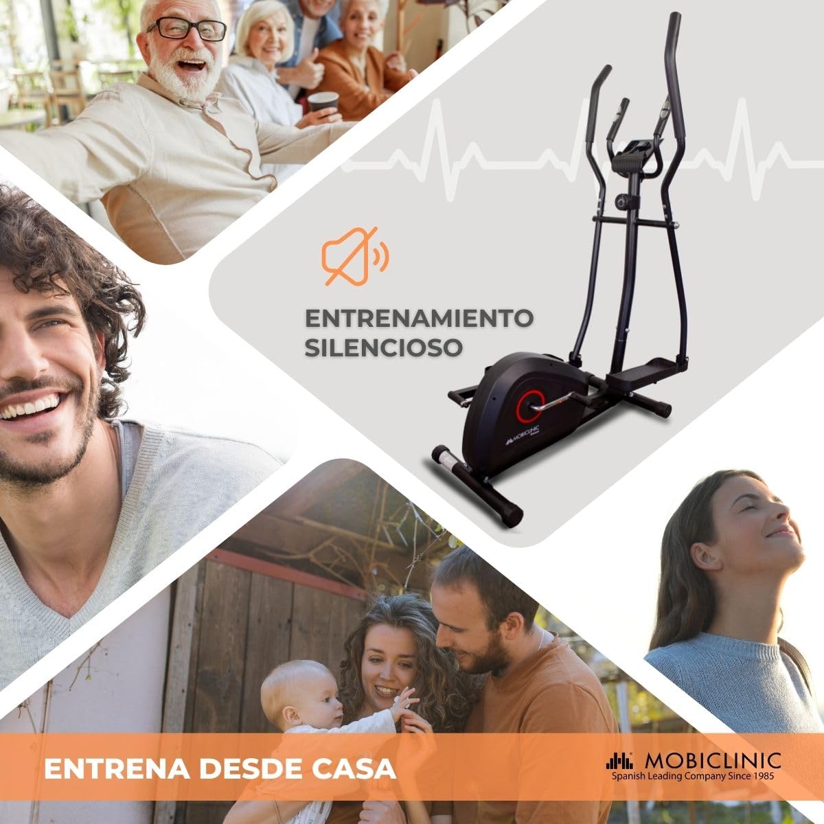 Mobiclinic, Bicicleta elíptica, 8 Niveles de Resistencia, Pantalla LCD, hasta 100 kgs, Modelo Atlas, Agarre Acolchado, Pedales Antideslizantes, Rueda 4kgs, Fitness en casa