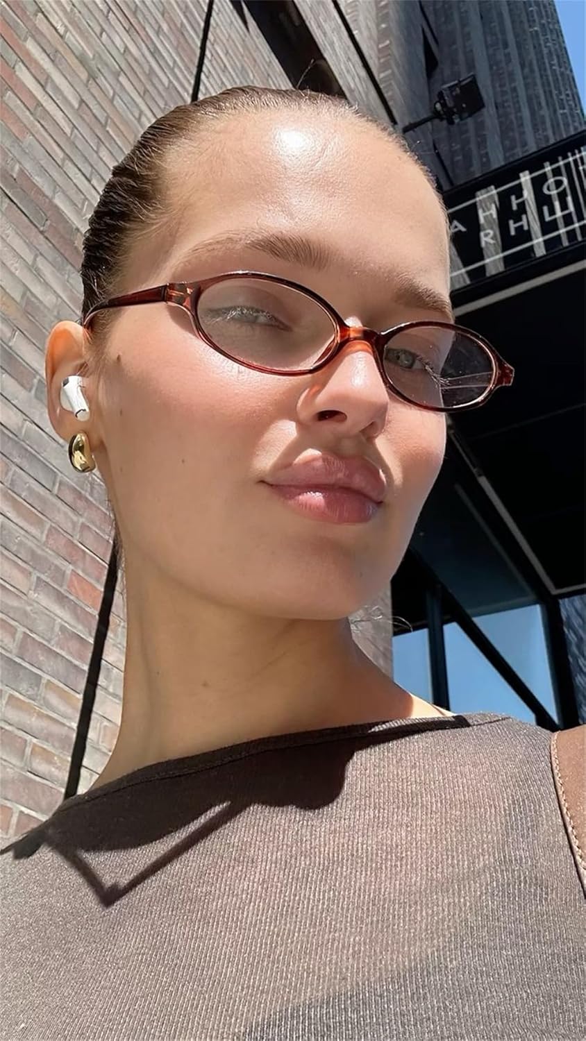 ADE WU Fashion Oval Glasses for Women Cute Retro 90s Thin Lightweight Frame Blue Light Glasses - Image 2