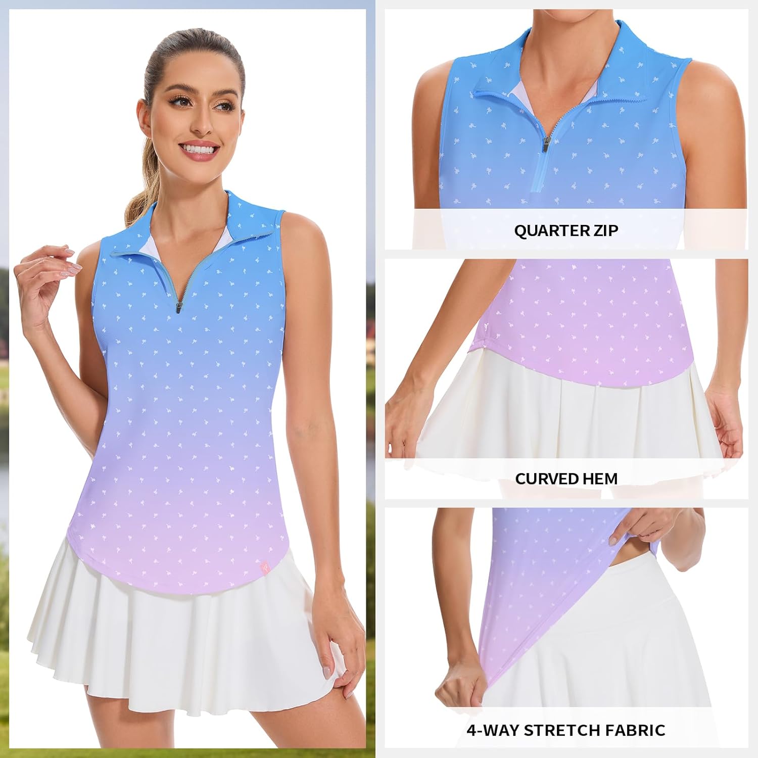 Soneven Women's Sleeveless Golf Shirt Racerback Polo Shirts with Pockets Tennis Tops Golf Tanks Pickleball Shirts - Image 2