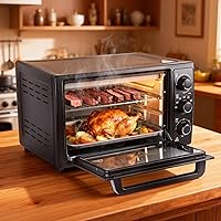 Smalibal 32L Convection Toaster Oven 1500W Countertop with Rotisserie, Dehydrate, 60-Min Timer & 6 Accessories - Black