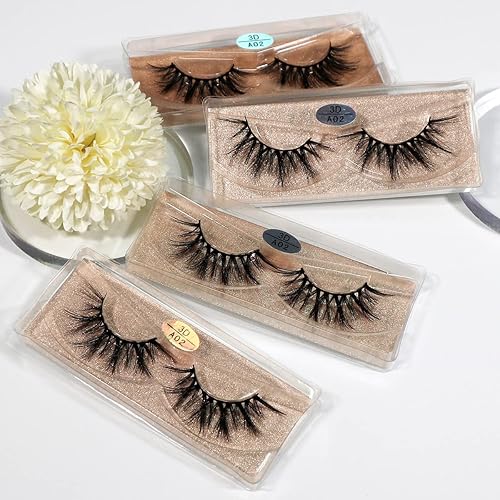 Miniatura 5 de FARRED Pestañas de visón sintético, 30 pares de pestañas postizas 3D A02 de longitud media, pestañas veganas esponjosas, pestañas de volumen a