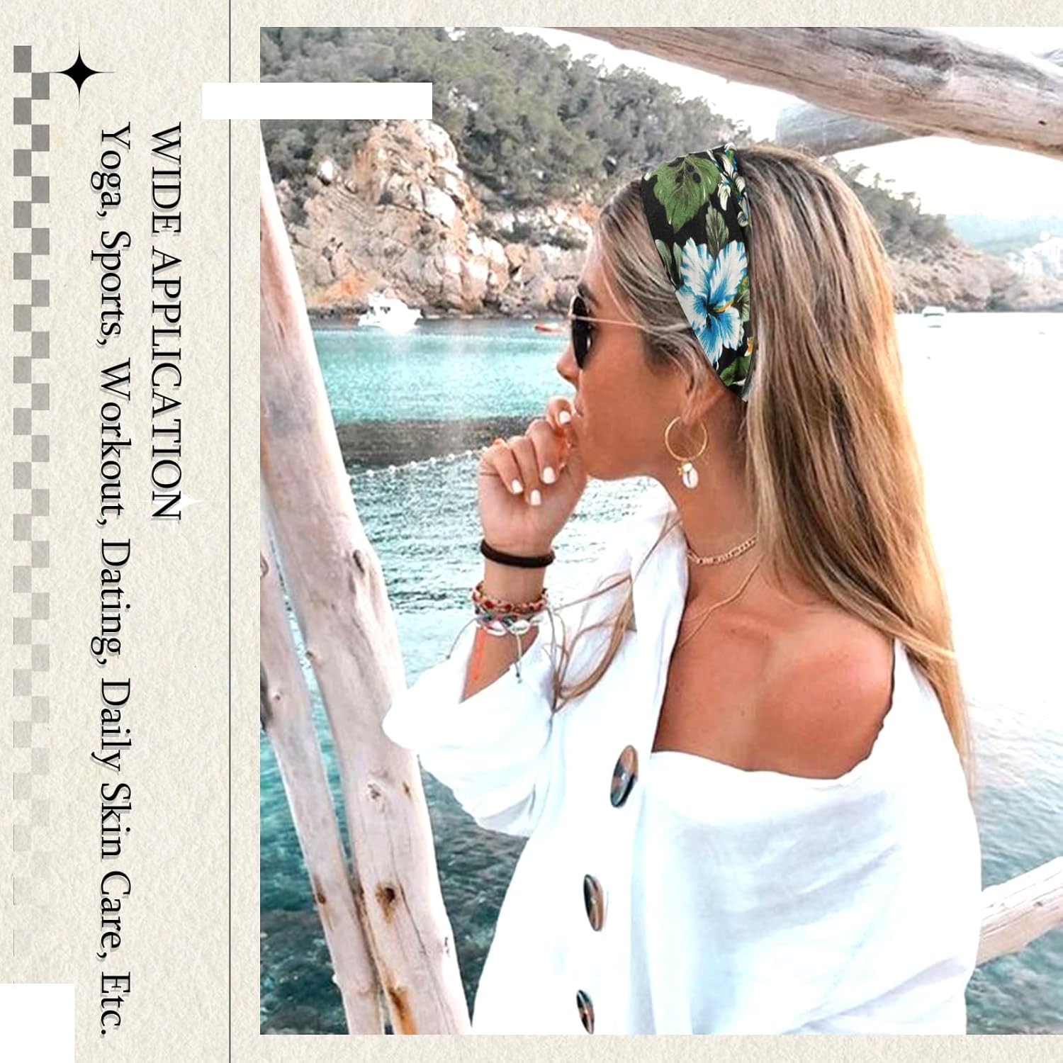 6 Pack Boho Headbands for Women Short Headband Stretchy Non Slip Head Bands for Women's Hair Cloth Bandanas Headband for Women Yoga Workout Head Wraps Accessories - Image 6