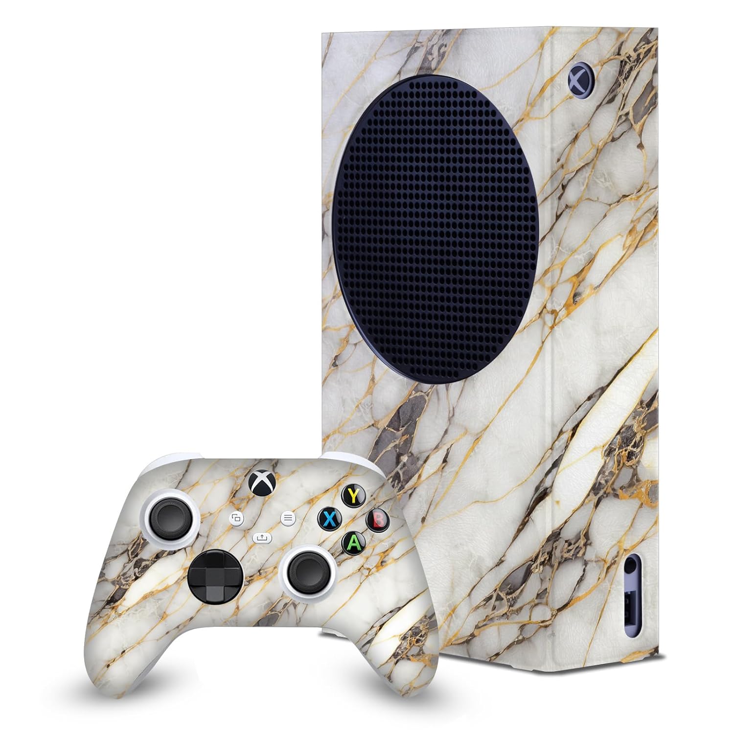 Head Case Designs White, Gold, and Grey Marble Game Console Wrap and Game Controller Skin Bundle Compatible With Xbox Series S Console & Controller Bundle