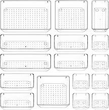 Puricon 16 Pcs Desk Drawer Organizers Trays Set Clear Plastic Storage Bins Bathroom Drawer Tray Dividers Vanity Trays Organizer for Bedroom Dresser Makeup Kitchen Utensil Office
