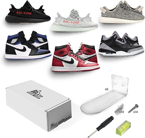 Sole Showcase - 6 estantes flotantes transparentes para zapatos para mostrar y mostrar tu colección de tenis - Accesorios incluidos | Estante de