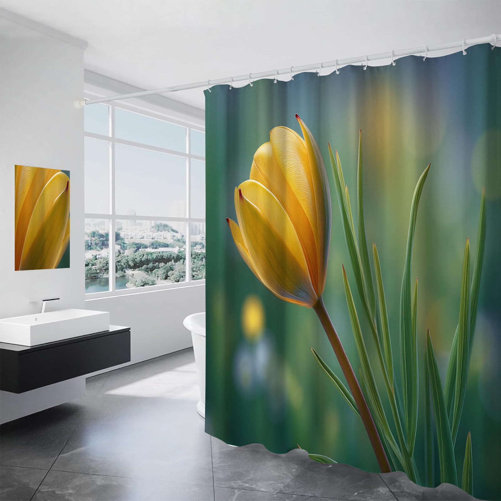 Rideau Douche,Rideau Baignoire Lavable en Machine Rideaux Douche Tissus Lavable Rideau De Baignoire Lavable pour Salle De Bain Domicile Baignoire Famille,Prairie De Tulipes,