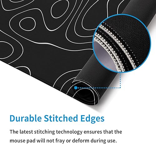 Miniatura 6 de Alfombrilla de mouse grande para juegos de mapa topográfico para escritorio, almohadilla de escritorio negra con base de goma antideslizante, borde
