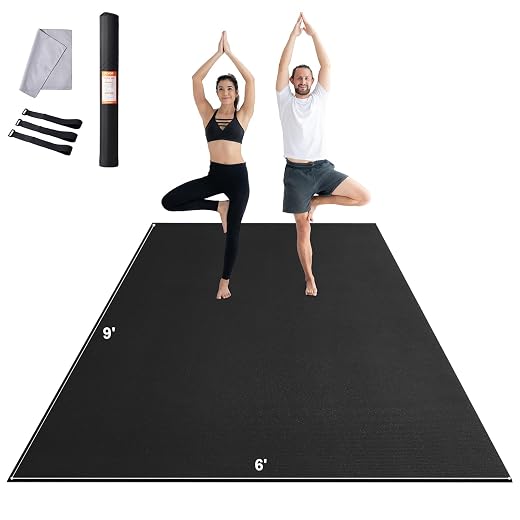 VEVOR Large Exercise Mat, Non Slip High Density Premium Yoga Mat, Exercise Yoga Mat for Men Women, Fitness & Exercise Mat with Bag & Carry Strap, for All Types of Home Yoga, Pilate & Floor Workout